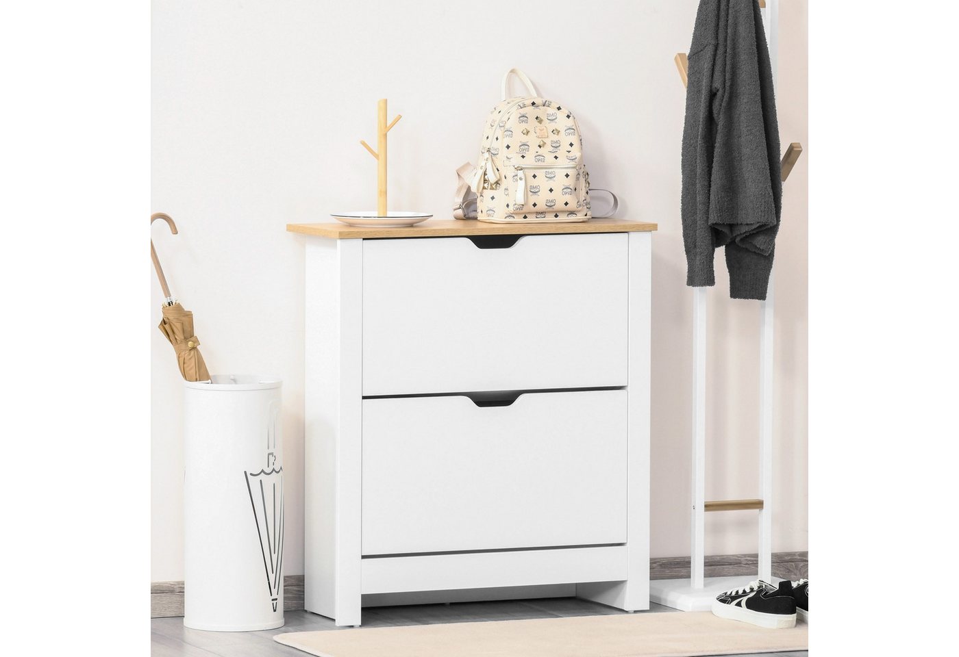 BlingBin Schuhschrank Schuhschrank Schuhkipper Schuhregal mit 2 Klappen (1 Stück, 1-St., 72cm x 26cm x 80cm) Ein platzsparendes Schuhregal für 12 Paar Schuhe von BlingBin