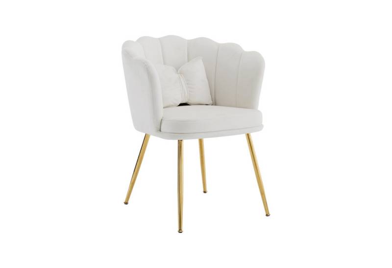 BlingBin Sessel Polsterstuhl Esszimmerstuhl mit Blütenblatt-Rückenlehne (1er Set, 1-St., Metallbeinen Gold, bis 150 kg), Armlehnstuhl für Wohnzimmer, Schlafzimmer, Esszimmer von BlingBin