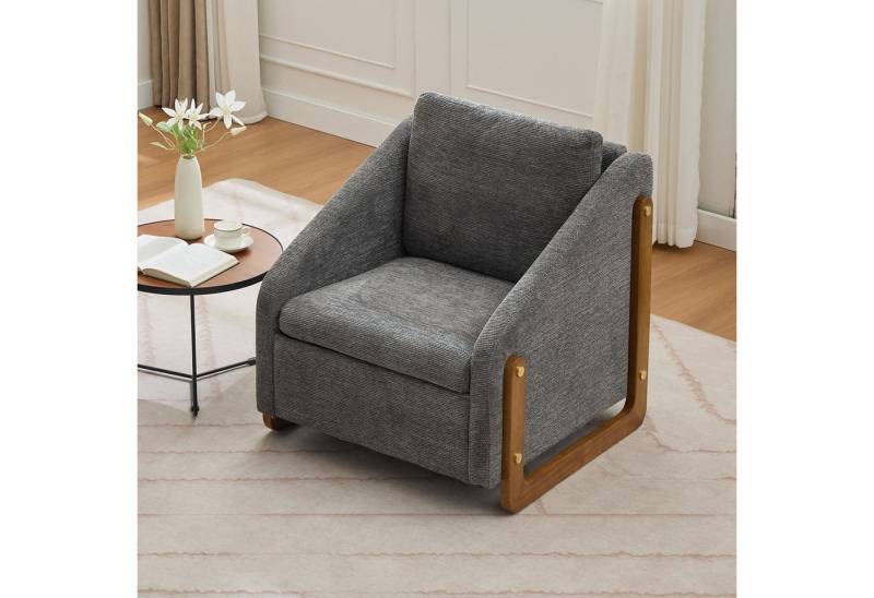 BlingBin Sessel Loungesessel Akzentstuhl (1-St., moderner Stuhl mit Armlehne aus Holz), mit Rückenkissen, Chenillestoff von BlingBin