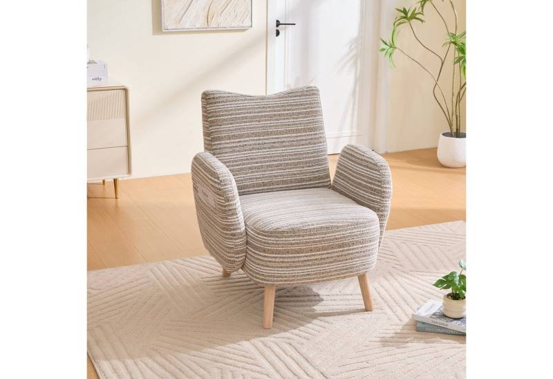 BlingBin Sessel Loungesessel Einzelsessel, Polstersessel mit Holzbeinen & Seitentasche (Fernsehsessel, 1-St., Stoff mit Kreismuster, mit seitlicher Tasche), bequemer Lesesessel, Wohnzimmer, Schlafzimmer, Büro von BlingBin