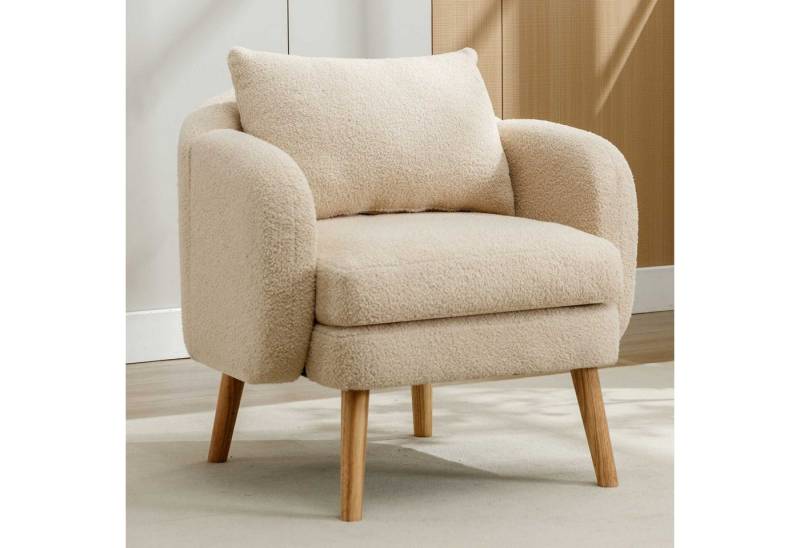 BlingBin Sessel schlichter Teddy-Samt-Sessel mit Kissen einzelner Sofa-Sessel (1er Set, 1-St., mit Kissen), gepolsterter Sessel, Freizeit-Stuhl, Massivholz-Beinstuhl von BlingBin