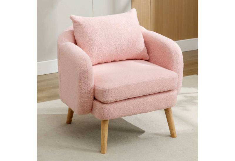 BlingBin Sessel schlichter Teddy-Samt-Sessel mit Kissen einzelner Sofa-Sessel (1er Set, 1-St., mit Kissen), gepolsterter Sessel, Freizeit-Stuhl, Massivholz-Beinstuhl von BlingBin