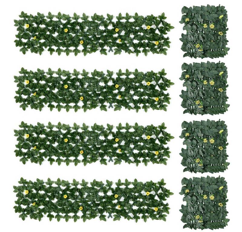 BlingBin Sichtschutzelement Erweiterbare Gartenzaunpaneele - Gartenzaun Sichtschutz mit Blume, (1er Set, 8-St., Geschlossen: Höhe 40cm, Länge 30cm, Geöffnet: Höhe 25cm, Länge 150cm), Zaun-Sichtschutz, künstlicher Efeu-Sichtschutz, Gartenbegrünung von BlingBin