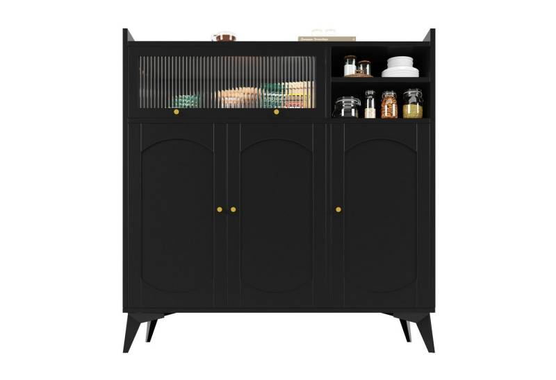 BlingBin Sideboard Buffetschrank, Aufbewahrungsschränke (1er Set, 1 St., Großer Stauraum, mit Glastür und goldenem Griff, 120 x 39,8 x 118,5 cm), multifunktionales Möbel, geeignet für Esszimmer oder Wohnzimmer von BlingBin