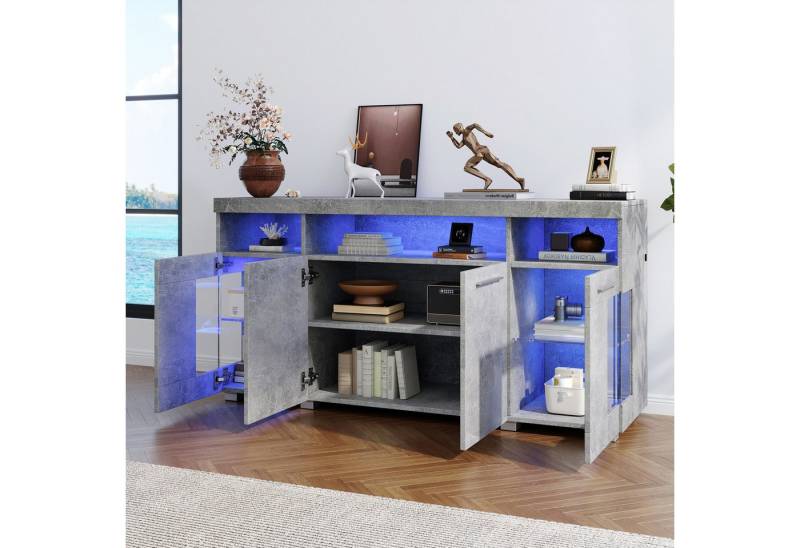 BlingBin Sideboard Hochglanz Seitenschrank, Beistelltisch Beistellschrank Anrichte (Aufbewahrungsschrank mit 4 Tür, 3 Offenes Fach und LED Licht, 1 St., Gesamtgröße: 140*40*70cm, Tragfähigkeit: 80kg), Vitrinenschränke für Wohnzimmer, MDF & Gehärtetes Glas, Zementasche BlingBin Sideboard Hochglanz Seitenschrank, Beistelltisch Beistellschrank Anrichte (Aufbewahrungsschrank mit 4 Tür, 3 Offenes Fach und LED Licht, 1 St., Gesamtgröße: 140*40*70cm, Tragfähigkeit: 80kg), Vitrinenschränke für Wohnzimmer, MDF & Gehärtetes Glas, Zementasche von BlingBin