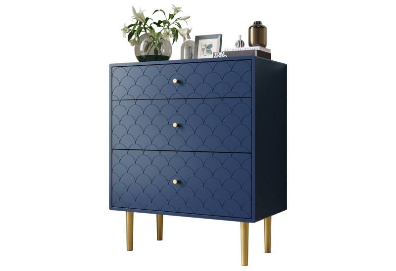 BlingBin Sideboard Kommode, Nachttisch (1er Set, 1 St., mit 3 Schubladen, Marineblau-H89/B75/T40 cm), Sideboard Highboard für Schlafzimmer und alle Wohnräume von BlingBin