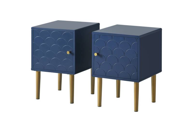 BlingBin Sideboard Kommode, Nachttisch (2er Set, 2 St., Beistelltisch 35x35x50cm), Nachtschrank, Marineblau, passend zu jedem Bett und Schlafzimmer von BlingBin