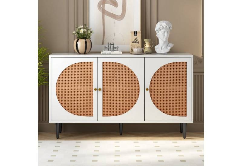 BlingBin Sideboard Kommode Highboard (1 St), mit 3 Rattan verzierten Türen von BlingBin