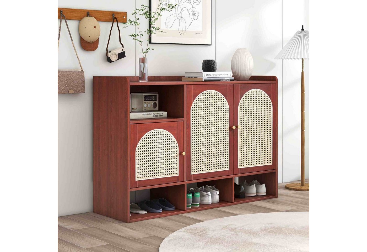 BlingBin Sideboard Kommoden Mit Rattan Einsatz 120 x 36 x 80 cm Eckschrank (1er Set, 1 St), vielseitige Aufbewahrungslösung für Ihr Zuhause von BlingBin