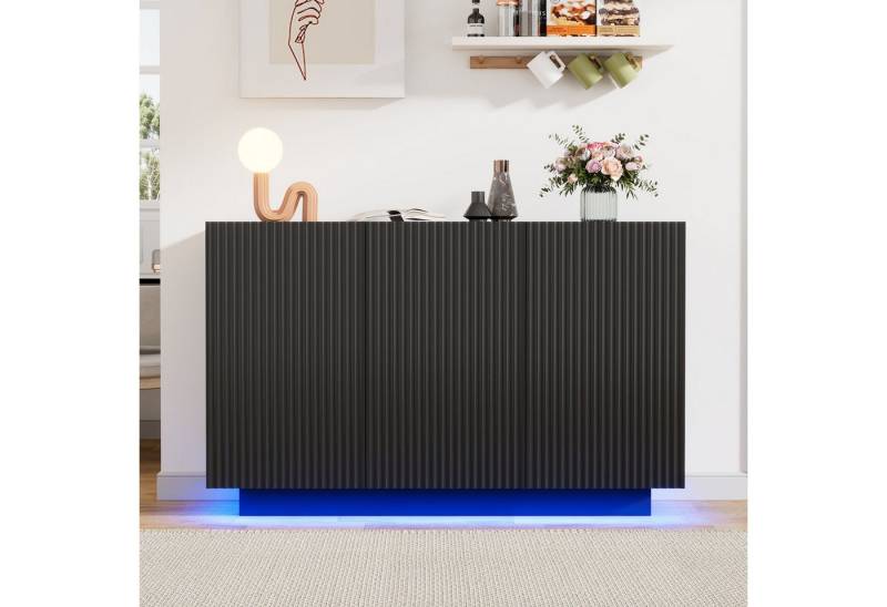 BlingBin Sideboard LED Kommode Küchenschrank 3 Türen mit Led-Licht (1er Set, 1 St., 120x40x75 cm Aufbewahrungsschrank), Marmor-Finish Wohnzimmerschrank, für Wohnzimmer Esszimmer Schlafzimmer von BlingBin