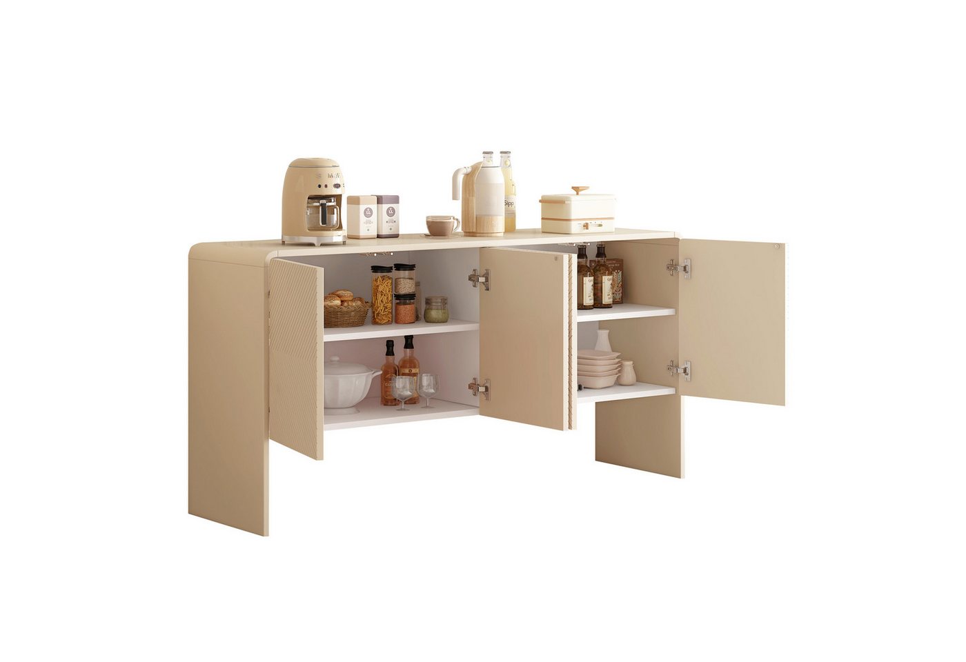 BlingBin Sideboard Minimalistischer Buffetschrank Beistellschrank Küchenschrank Anrichte (Aufbewahrungsschrank mit 4 Türen und Rückstoßvorrichtung, Großer Stauraum, 1 St., Gesamtabmessungen: 152,5*40*76,5cm, Produktladung: 74,5kg), Aufbewahrungstisch für Eingangsbereich,Spanplatte & MDF,Aprikosencreme BlingBin Sideboard Minimalistischer Buffetschrank Beistellschrank Küchenschrank Anrichte (Aufbewahrungsschrank mit 4 Türen und Rückstoßvorrichtung, Großer Stauraum, 1 St., Gesamtabmessungen: 152,5*40*76,5cm, Produktladung: 74,5kg), Aufbewahrungstisch für Eingangsbereich,Spanplatte & MDF,Aprikosencreme von BlingBin