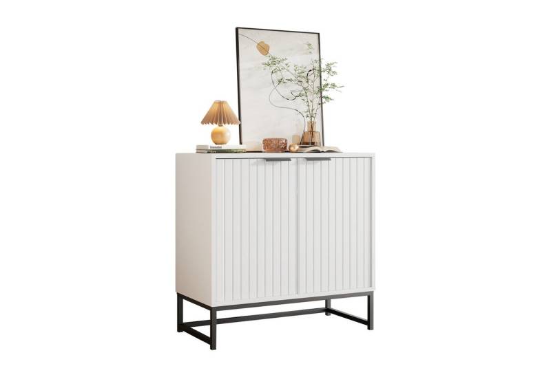 BlingBin Sideboard Moderne Kommode Standschrank Küchenschrank Beistellschrank Anrichte (Buffetschrank mit 2 Türen, Lagerung Schrank mit Metallgriffen und Rahmenbeinen, 1 St., Maße: B80/T40/H80 cm, Tragkraft der Tischplatte: 50 KG/110LBS), Aufbewahrungsschrank für Wohnzimmer, Flur und Esszimmer, Weiß von BlingBin