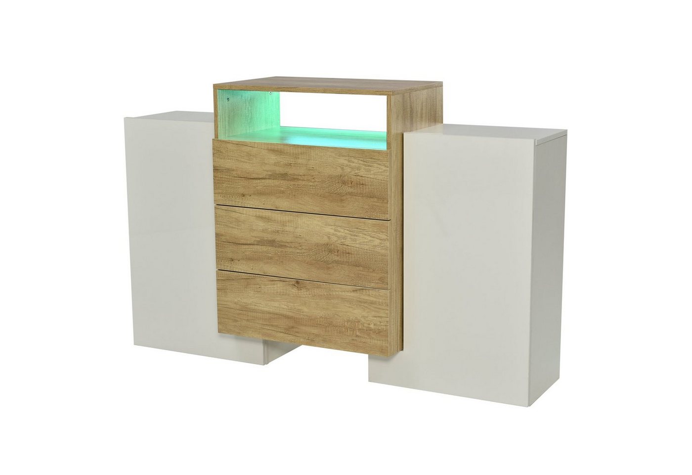 BlingBin Sideboard Moderner Kommode, Schrank 140cm, Mehrfarbige LED-Lichteffekte (Mit zwei Türen und Schubladen), 140 L x 30 B x 77,5H(cm) von BlingBin