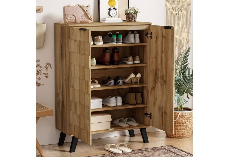 BlingBin Sideboard Moderner Schuhschrank mit 5 Fächern, Standschrank, Beistellschrank (Aufbewahrungsschränke mit Verstellbare Einlegeböden, Spanplatte, 1 St., Maße 80,5 x 35 x 109,5 cm, Produktladung: 40KG), Wohnzimmerschrank für Eingangsbereich, Flur, Schlafzimmer, Holzfarbe von BlingBin