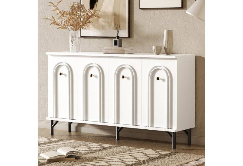 BlingBin Sideboard Modernes Anrichte, Aufbewahrungsschrank, Buffetschrank, Küchenschrank (Sideboard mit Verstellbare Einlegeböden, Stilvolles Design, 3D-Bogenfront, 1 St., Gesamtabmessungen: 140*34*78cm, Produktladung: 80KG), Vielseitiger Stauraum für Wohnzimmer, Esszimmer und Flur, Weiß von BlingBin