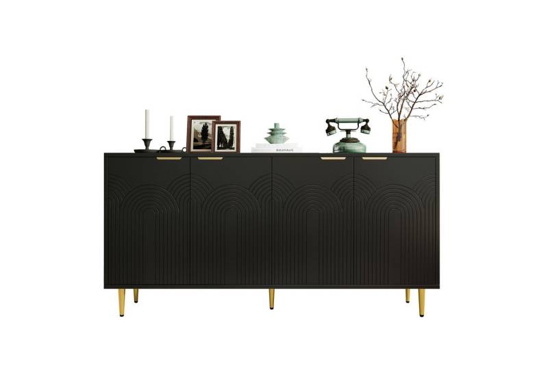 BlingBin Sideboard Modernes Anrichte Buffetschrank Beistellschrank Küchenschrank (Aufbewahrungsschrank mit 4 Türen, Goldene Gebürstete Griffe und Hochglanz Tischbeine, 1 St., Maße: 160*40*80cm, Gewichtskapazität: Tischplatte - 50kg), Sideboard für Esszimmer, Wohnzimmer, Spanplatte, Schwarz BlingBin Sideboard Modernes Anrichte Buffetschrank Beistellschrank Küchenschrank (Aufbewahrungsschrank mit 4 Türen, Goldene Gebürstete Griffe und Hochglanz Tischbeine, 1 St., Maße: 160*40*80cm, Gewichtskapazität: Tischplatte - 50kg), Sideboard für Esszimmer, Wohnzimmer, Spanplatte, Schwarz von BlingBin