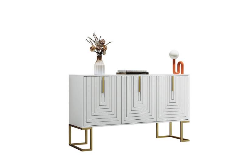 BlingBin Sideboard Modernes Anrichte Buffetschrank Beistellschrank Küchenschrank (Aufbewahrungsschrank mit 4 U-förmigen Schranktüren und Verstellbaren Regalen, Metallgriffen und Sockel, 1 St., Gesamtabmessungen: 138*40*80,5cm, Produktladung: 75kg), Standschrank für Wohnzimmer Esszimmer Küche, Spanplatte & MDF, Weiß BlingBin Sideboard Modernes Anrichte Buffetschrank Beistellschrank Küchenschrank (Aufbewahrungsschrank mit 4 U-förmigen Schranktüren und Verstellbaren Regalen, Metallgriffen und Sockel, 1 St., Gesamtabmessungen: 138*40*80,5cm, Produktladung: 75kg), Standschrank für Wohnzimmer Esszimmer Küche, Spanplatte & MDF, Weiß von BlingBin