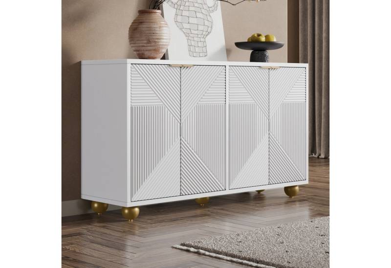 BlingBin Sideboard Modernes Küchenschrank Buffetschrank Beistellschrank Anrichte (Aufbewahrungsschrank mit 4 Geformten Türen, Verstellbaren Innenböden, Metallgriffen und Kugelförmigen Beinen, 1 St., Gesamtabmessungen: 120*35*71,5cm, Produktladung: 50KG), Esszimmerschrank für Wohnzimmer Esszimmer, MDF, Weiß BlingBin Sideboard Modernes Küchenschrank Buffetschrank Beistellschrank Anrichte (Aufbewahrungsschrank mit 4 Geformten Türen, Verstellbaren Innenböden, Metallgriffen und Kugelförmigen Beinen, 1 St., Gesamtabmessungen: 120*35*71,5cm, Produktladung: 50KG), Esszimmerschrank für Wohnzimmer Esszimmer, MDF, Weiß von BlingBin