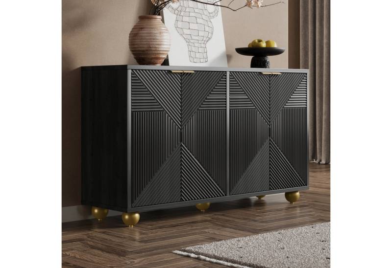 BlingBin Sideboard Modernes Küchenschrank Buffetschrank Beistellschrank Anrichte (Aufbewahrungsschrank mit 4 Geformten Türen, Verstellbaren Innenböden, Metallgriffen und Kugelförmigen Beinen, 1 St., Gesamtabmessungen: 120*35*71,5cm, Produktladung: 50KG), Esszimmerschrank für Wohnzimmer Esszimmer, MDF, Schwarz BlingBin Sideboard Modernes Küchenschrank Buffetschrank Beistellschrank Anrichte (Aufbewahrungsschrank mit 4 Geformten Türen, Verstellbaren Innenböden, Metallgriffen und Kugelförmigen Beinen, 1 St., Gesamtabmessungen: 120*35*71,5cm, Produktladung: 50KG), Esszimmerschrank für Wohnzimmer Esszimmer, MDF, Schwarz von BlingBin