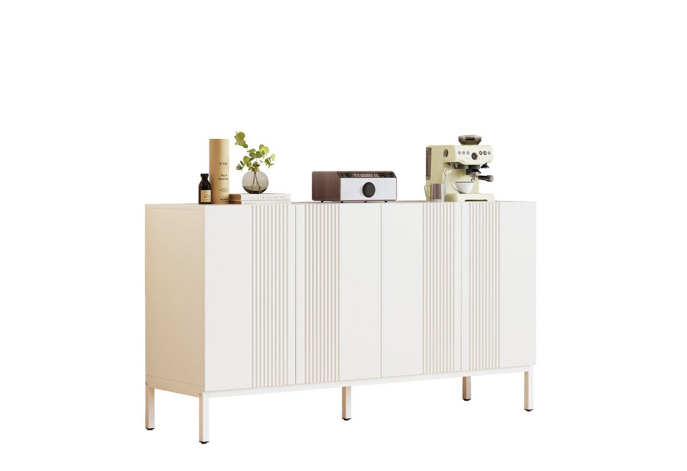 BlingBin Sideboard Modernes Sideboard mit Einzigartiger Linie, Anrichte Buffetschrank (Maße: 145*41,5*80cm, Gewichtskapazität: Tischplatte - 50kg, Regal - 20kg, 1 St., Aufbewahrungsschrank mit 4 Türen und Verstellbaren Einlegeböden), Beistellschrank für Esszimmer, Wohnzimmer, MDF & Spanplatte, Weiß BlingBin Sideboard Modernes Sideboard mit Einzigartiger Linie, Anrichte Buffetschrank (Maße: 145*41,5*80cm, Gewichtskapazität: Tischplatte - 50kg, Regal - 20kg, 1 St., Aufbewahrungsschrank mit 4 Türen und Verstellbaren Einlegeböden), Beistellschrank für Esszimmer, Wohnzimmer, MDF & Spanplatte, Weiß von BlingBin