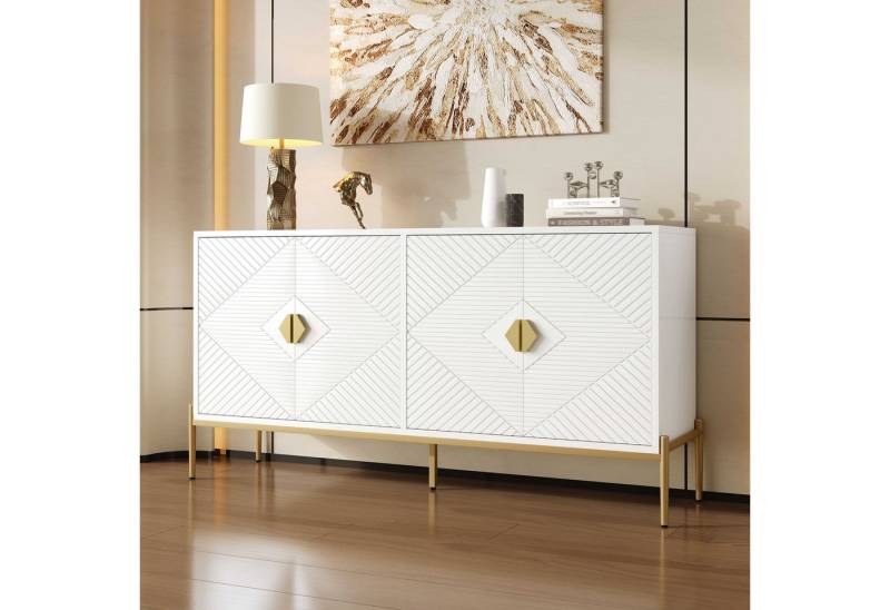 BlingBin Sideboard Schränke Wohnzimmerschrank Esszimmerschrank (1 St., mit 4 Türen,goldenen Metallgriffe und Metallbeine), 162 x 40 x 80cm,für Wohnzimmer,Esszimmer,Eingang von BlingBin