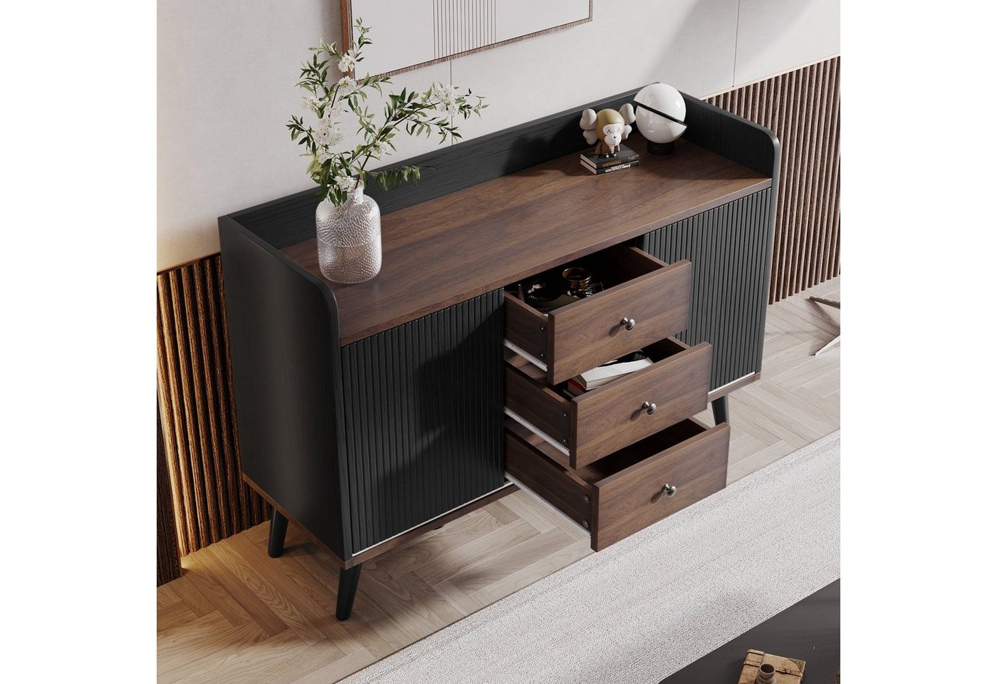 BlingBin Sideboard Sideboard mit 3 Schubladen und 2 Schiebetüren B/H/T: 117,5/80/39,5cm von BlingBin