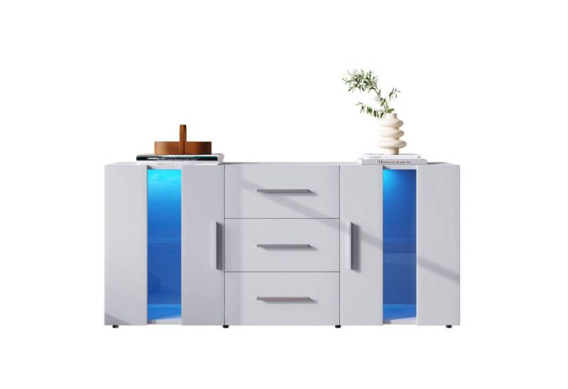 BlingBin Sideboard TV-Ständer mit LED-Lichtern – Modernes Design mit viel Stauraum (1er Set, 1 St., 140*35*70cm Lagerung Schrank mit 16 Farben LED-Leuchten), Kommode Anrichte Standschrank Schrank Einheit für Esszimmer Wohnzimmer von BlingBin