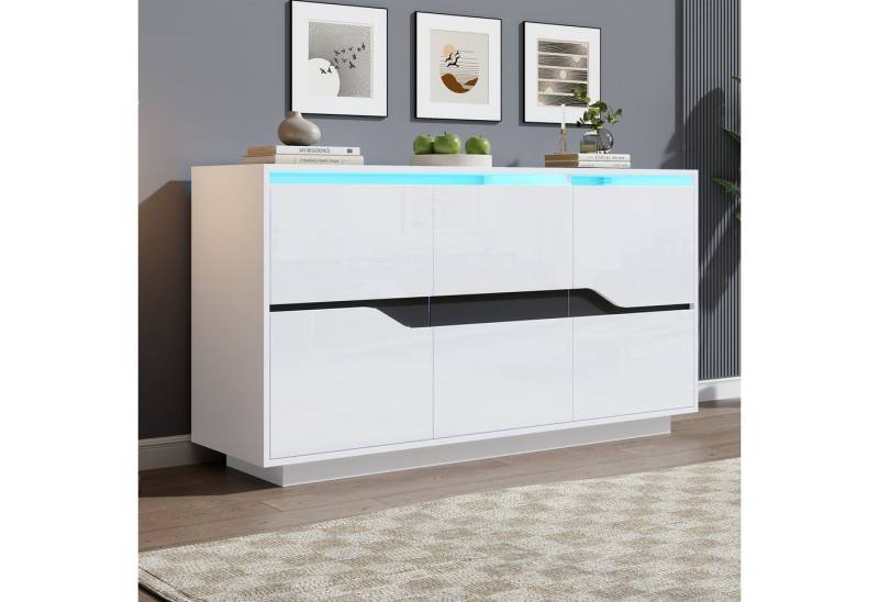 BlingBin Sideboard Wohnzimmeranrichte Anrichte Buffetschrank Beistellschrank mit LED (Vielseitig Einsetzbar Kommode mit 3 Türen und Verstellbaren Trennwänden, Breite Grifflose Schließfächer, 1 St., Gesamtabmessungen: 140*40*76cm, Gewichtskapazität: 40kg), Hochglanz Aufbewahrungsschrank, Spanplatte, Weiß+Schwarz BlingBin Sideboard Wohnzimmeranrichte Anrichte Buffetschrank Beistellschrank mit LED (Vielseitig Einsetzbar Kommode mit 3 Türen und Verstellbaren Trennwänden, Breite Grifflose Schließfächer, 1 St., Gesamtabmessungen: 140*40*76cm, Gewichtskapazität: 40kg), Hochglanz Aufbewahrungsschrank, Spanplatte, Weiß+Schwarz von BlingBin