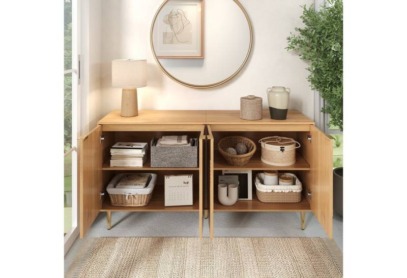 BlingBin Sideboard Wohnzimmerschrank Anrichte Esszimmerschrank (1 St., mit 2 Schrank), 140L x 40B x 72H (cm), Natur von BlingBin