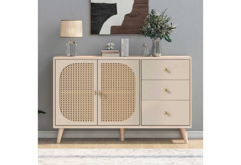 BlingBin Sideboard Wohnzimmerschrank Anrichte Esszimmerschrank (1 St., mit 2 Türen und 3 Schubladen,großem Stauraum), 120×40×82.5cm,Creme von BlingBin