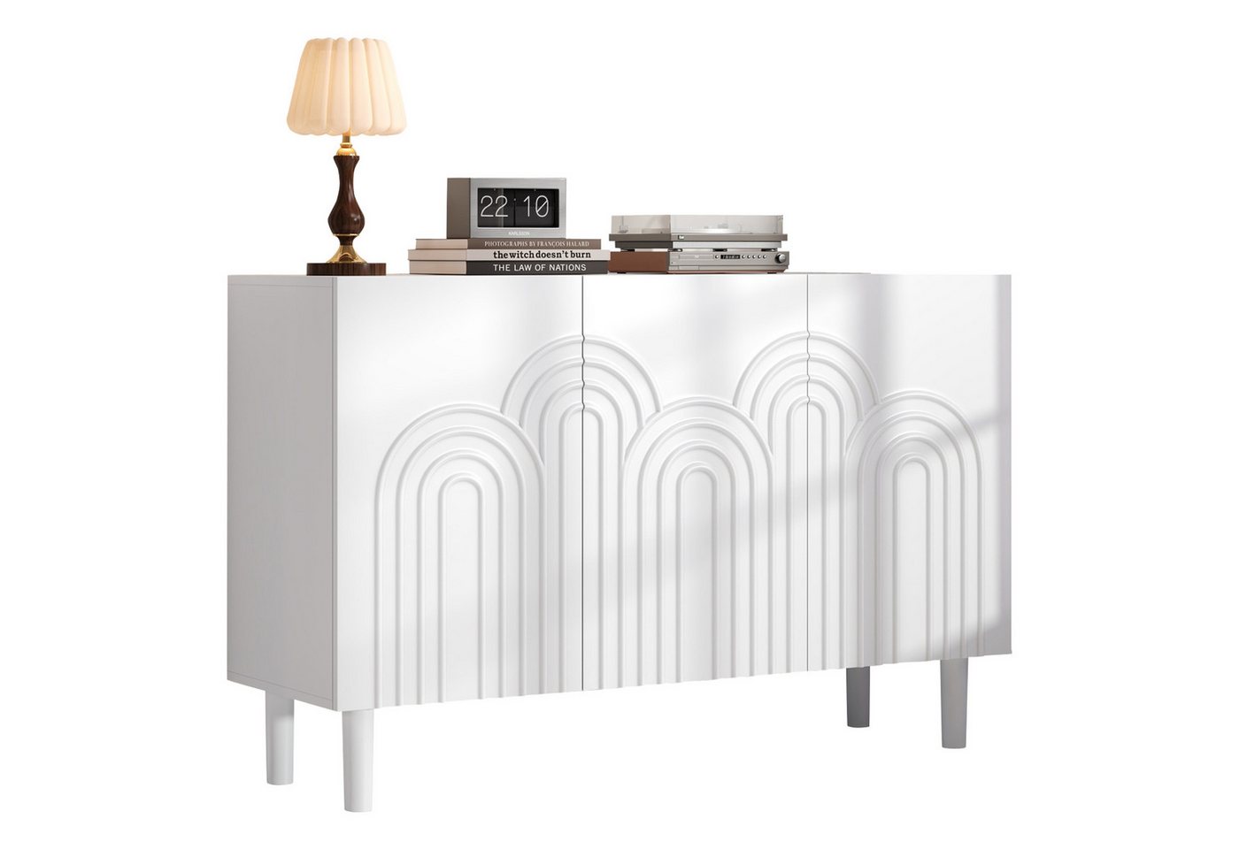 BlingBin Sideboard Wohnzimmerschrank Mit 3 Türe,Weiß (1er Set, 1 St., 120 × 38,5 × 79 cm Schränke mit großem Stauraum), Kommode für Schlafzimmer und Wohnzimmer,Verstellbarer Trennwandschrank von BlingBin