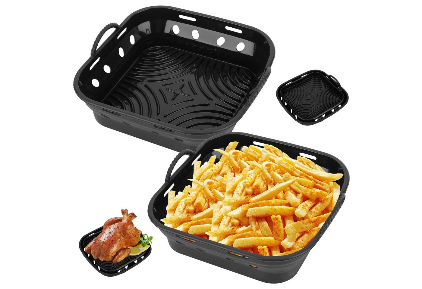 BlingBin Silikonform 2 Stück Silikonform für Heißluftfritteuse, Airfryer Silikon Backform, (2er Set 2-tlg), Wiederverwendbar Air Fryer Silicone Pot Zubehör, Einfache Reinigung von BlingBin