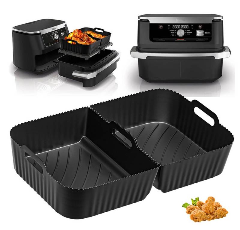 BlingBin Silikonform Airfryer Silikonform Zubehör für Ninja Foodi Flexdrawer 10,4 L AF500EU, (1er Set 2-tlg), Silikoneinsatz Air Fryer Accessories Für Dual Zone Heißluftfritteuse von BlingBin
