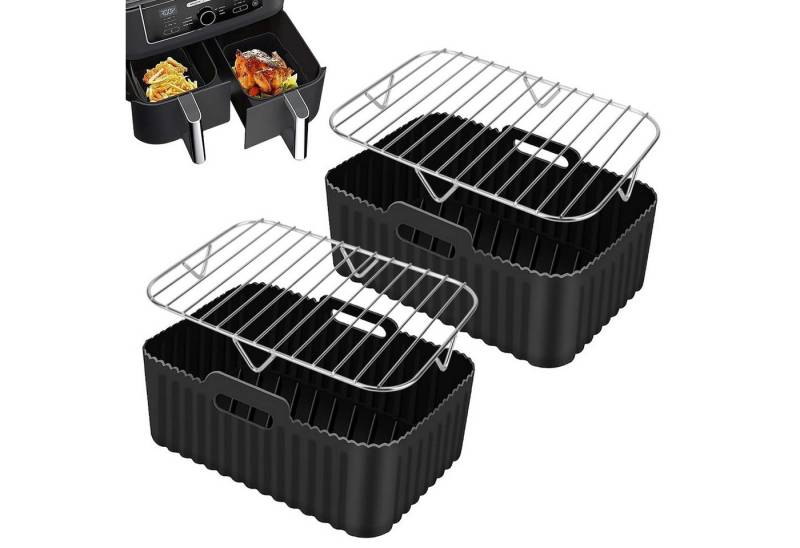 BlingBin Silikonform Heißluftfritteuse Zubehör für Ninja Dual Air Fryer AF400, (1er Set 4-tlg), Dual Zone Heißluftfritteusen Zubehör (2 Silikonpads + 2 Grillroste) von BlingBin