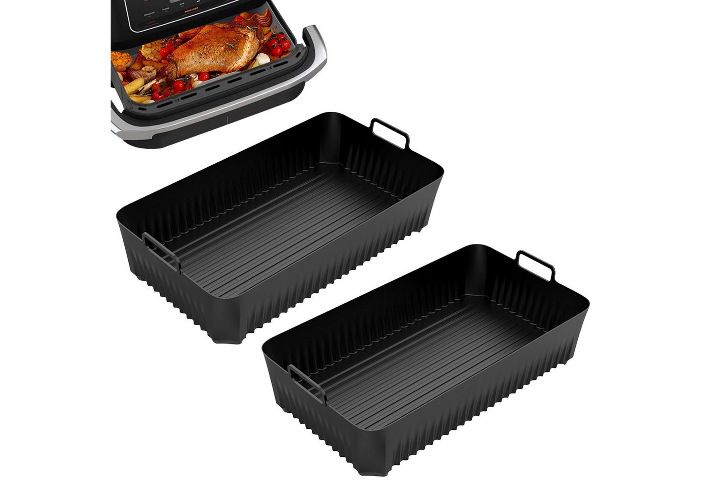 BlingBin Silikonform Ninja Heißluftfritteuse Zubehör für AF500EU / Cosori 10L, (2er Set 2-tlg), Silikonform Airfryer Zubehör für Max Ninja Foodi Flexdrawer 10,4L von BlingBin