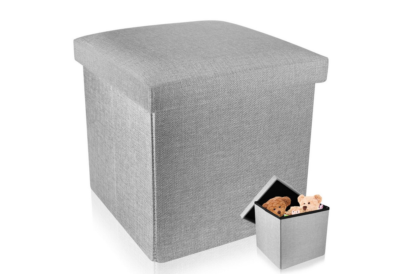 BlingBin Sitzbank sitzhocker mit Stauraum gepolstert Hocker Faltbar Aufbewahrung (1er Set, 1-St., 1x Sitzhocker mit Stauraum), Deckel aus Stoff in Leinen Optik - Sitzcube Fußablage Aufbewahrungsbox von BlingBin