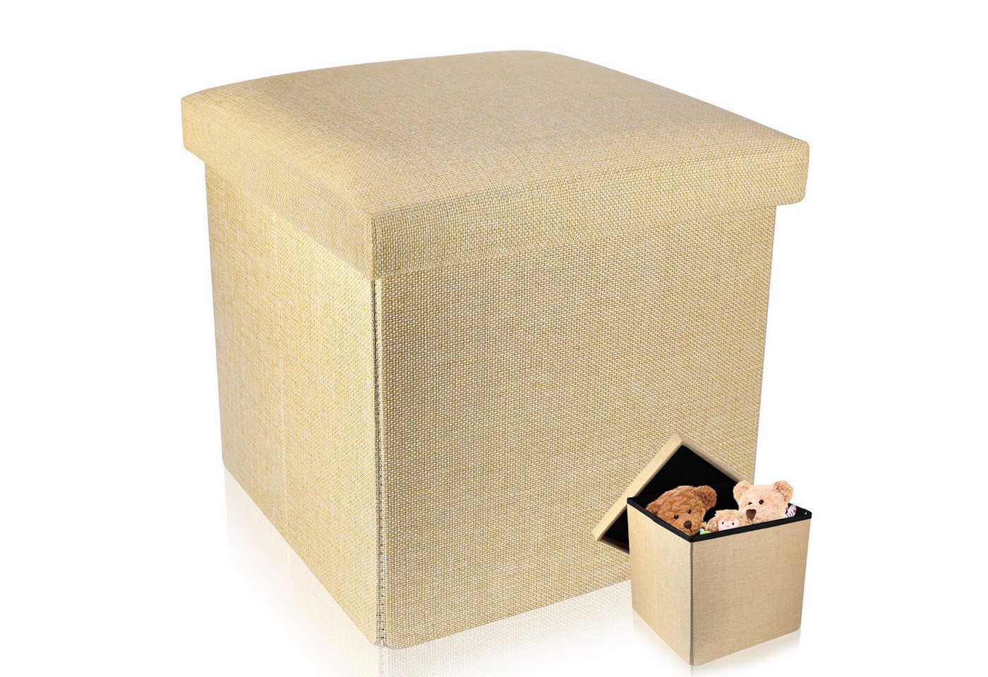BlingBin Sitzbank sitzhocker mit Stauraum gepolstert Hocker Faltbar Aufbewahrung (1er Set, 1-St., 1x Sitzhocker mit Stauraum), Deckel aus Stoff in Leinen Optik - Sitzcube Fußablage Aufbewahrungsbox von BlingBin