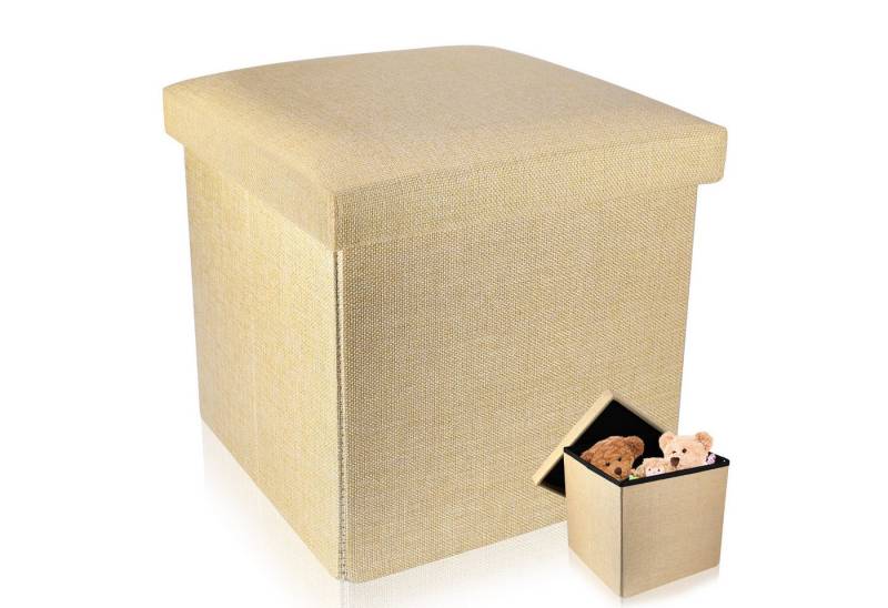 BlingBin Sitzbank sitzhocker mit Stauraum gepolstert Hocker Faltbar Aufbewahrung (1er Set, 1-St., 1x Sitzhocker mit Stauraum), Deckel aus Stoff in Leinen Optik - Sitzcube Fußablage Aufbewahrungsbox von BlingBin
