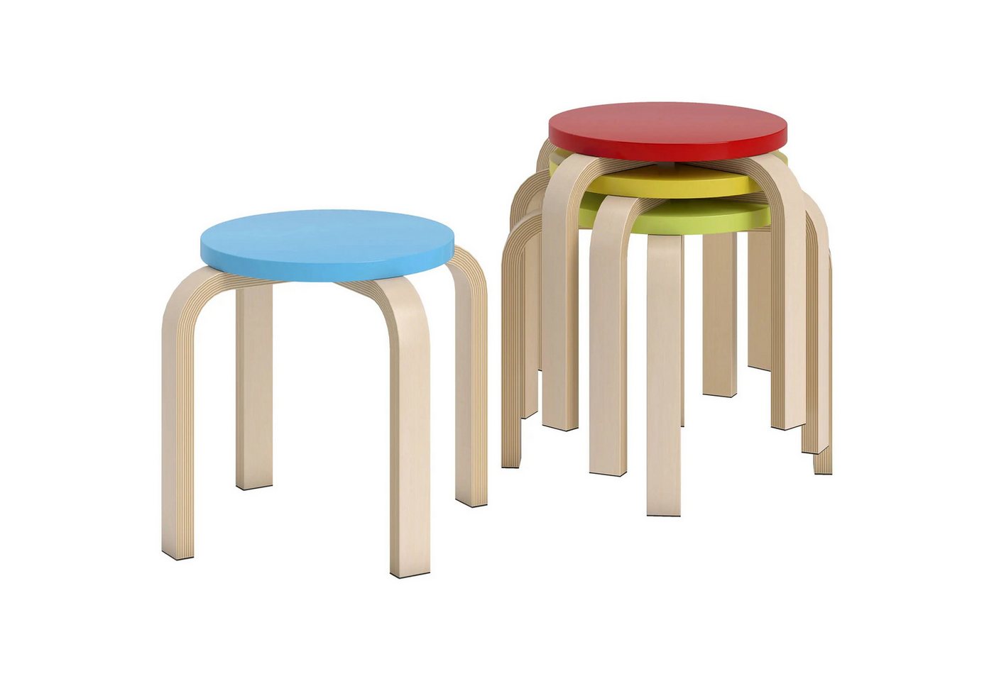 BlingBin Sitzhocker 4 Stapelhocker mit Filzfußpolstern, Birken-Sperrholz, lackiert, Bunt (4 Stück, 4 St., 4pcs), Runde Hocker für Esszimmer, Wohnzimmer, Küche von BlingBin