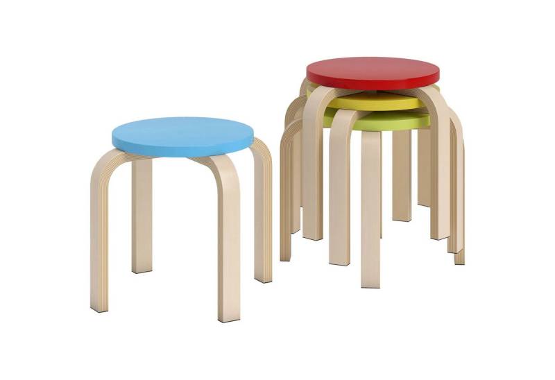 BlingBin Sitzhocker 4 Stapelhocker mit Filzfußpolstern, Birken-Sperrholz, lackiert, Bunt (4 Stück, 4 St., 4pcs), Runde Hocker für Esszimmer, Wohnzimmer, Küche von BlingBin