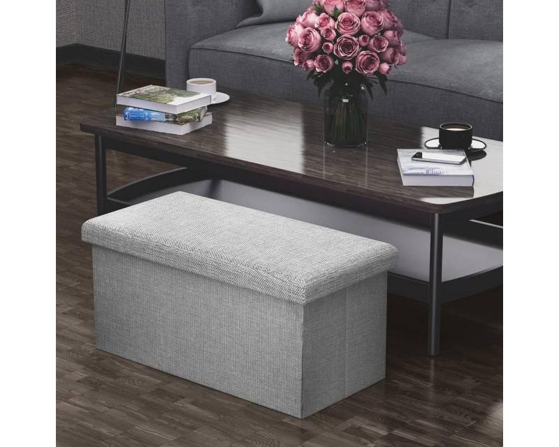 BlingBin Sitzhocker Bettbank mit Stauraum Sitzbank Faltbar Truhen Sitztruhe Fußbank (1 Stück, 1 St., 1er Set), Gepolsterte Sitzfläche aus Leinen, 76x37,5x38 cm von BlingBin