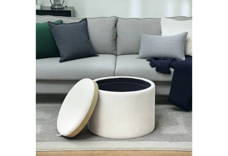 BlingBin Sitzhocker Couchtisch mit Stauraum, Runder Hocker mit Klappdeckel Leinenoptik (1 Stück, 1 St., 56cm x 56cm x 42cm), 56 x 56 x 42 cm Polsterhocker für Wohnzimmer, Schlafzimmer von BlingBin