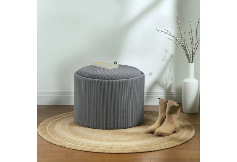 BlingBin Sitzhocker Couchtisch mit Stauraum, Runder Hocker mit Klappdeckel Leinenoptik (1 Stück, 1 St., 56cm x 56cm x 42cm), 56 x 56 x 42 cm Polsterhocker für Wohnzimmer, Schlafzimmer von BlingBin