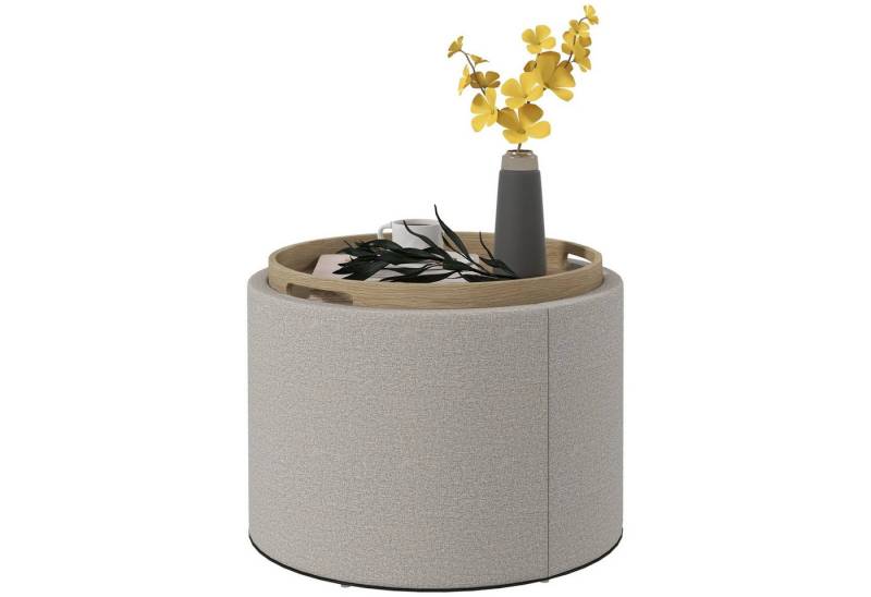 BlingBin Sitzhocker Couchtisch mit Stauraum, Runder Hocker mit Klappdeckel Leinenoptik (1 Stück, 1 St., 56cm x 56cm x 42cm), 56 x 56 x 42 cm Polsterhocker für Wohnzimmer, Schlafzimmer von BlingBin
