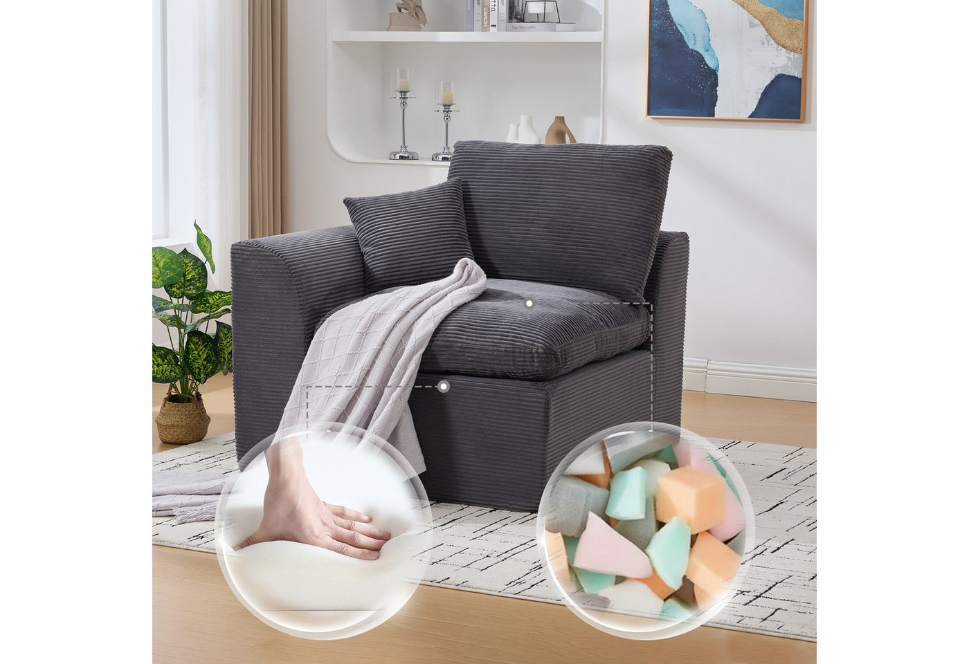 BlingBin Sitzsack Stoffsofa Wohnzimmersofa Sofa Abnehmbarer Bezug Weicher (Sitzsack-Sofa Mit Ein großes und ein kleines Kissen, 1 St., Einzelsitzer), bequemer Sessel Inklusive Kissen Sofa im nordischen Stil von BlingBin