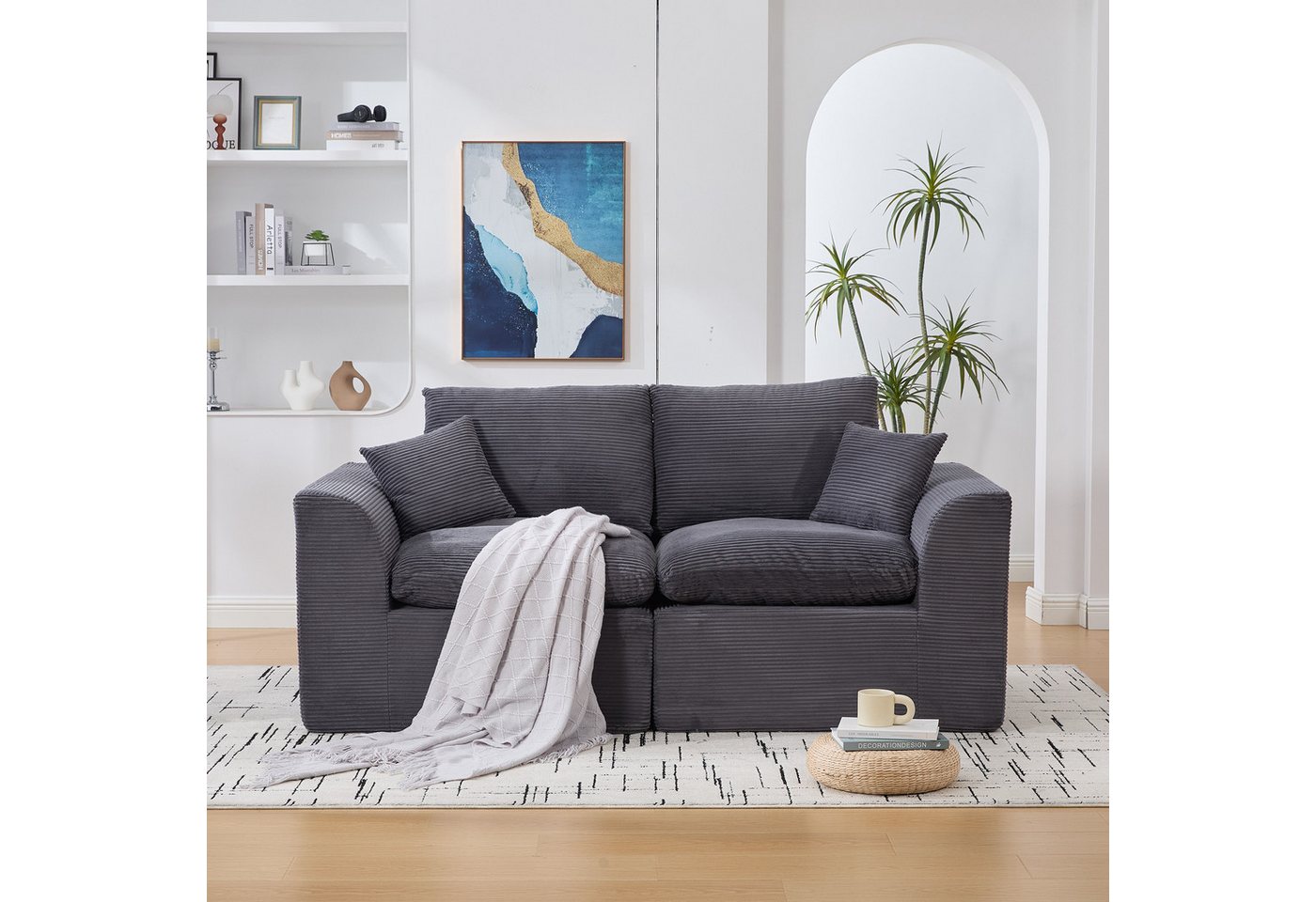 BlingBin Sitzsack Stoffsofa Wohnzimmersofa Sofa Abnehmbarer Bezug Weicher (Sitzsack-Sofa Mit Ein großes und ein kleines Kissen, 2 St., Einzelsitzer), bequemer Sessel Inklusive Kissen Sofa im nordischen Stil von BlingBin