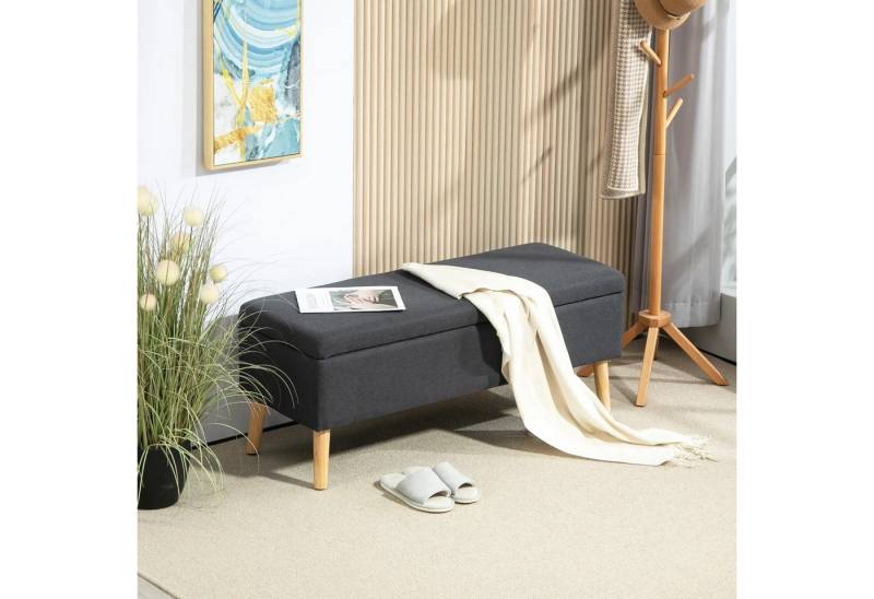 BlingBin Sitztruhe Sitzhocker Fußhocker Sitzbank (mit Stauraum), bis 220 kg, Leinenoptik, 110x39x45cm von BlingBin