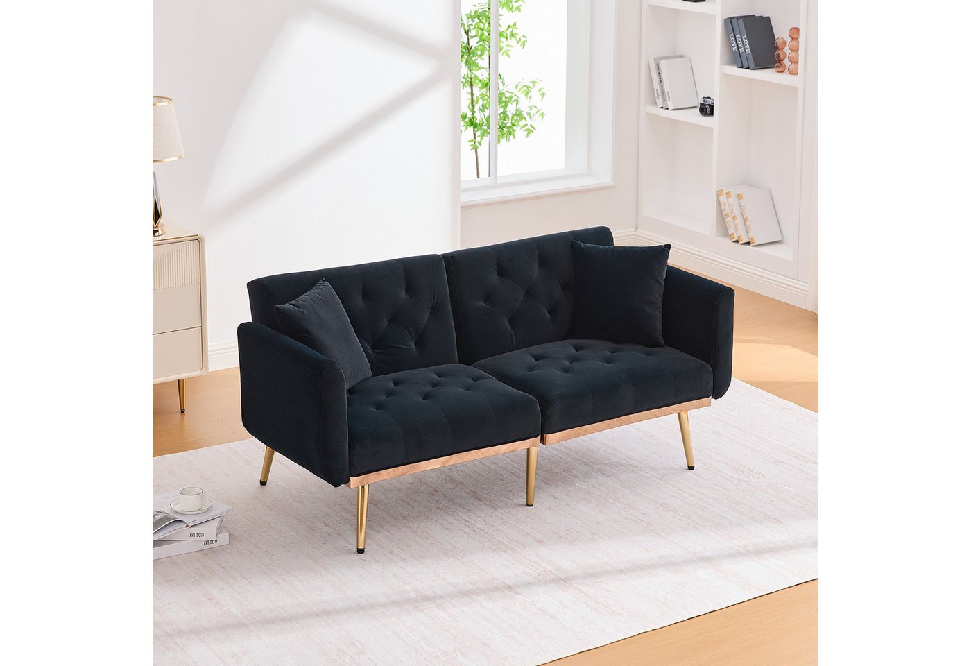 BlingBin Sofa 2-Sitzer-Sofa Loungesofa mit Kisse Samtcouch mit 3-fach verstellbarer, Doppelsofa 1 Teile, Bequemes Bettsofa mit Polsterung und Metallbeinen für kleine Räume von BlingBin