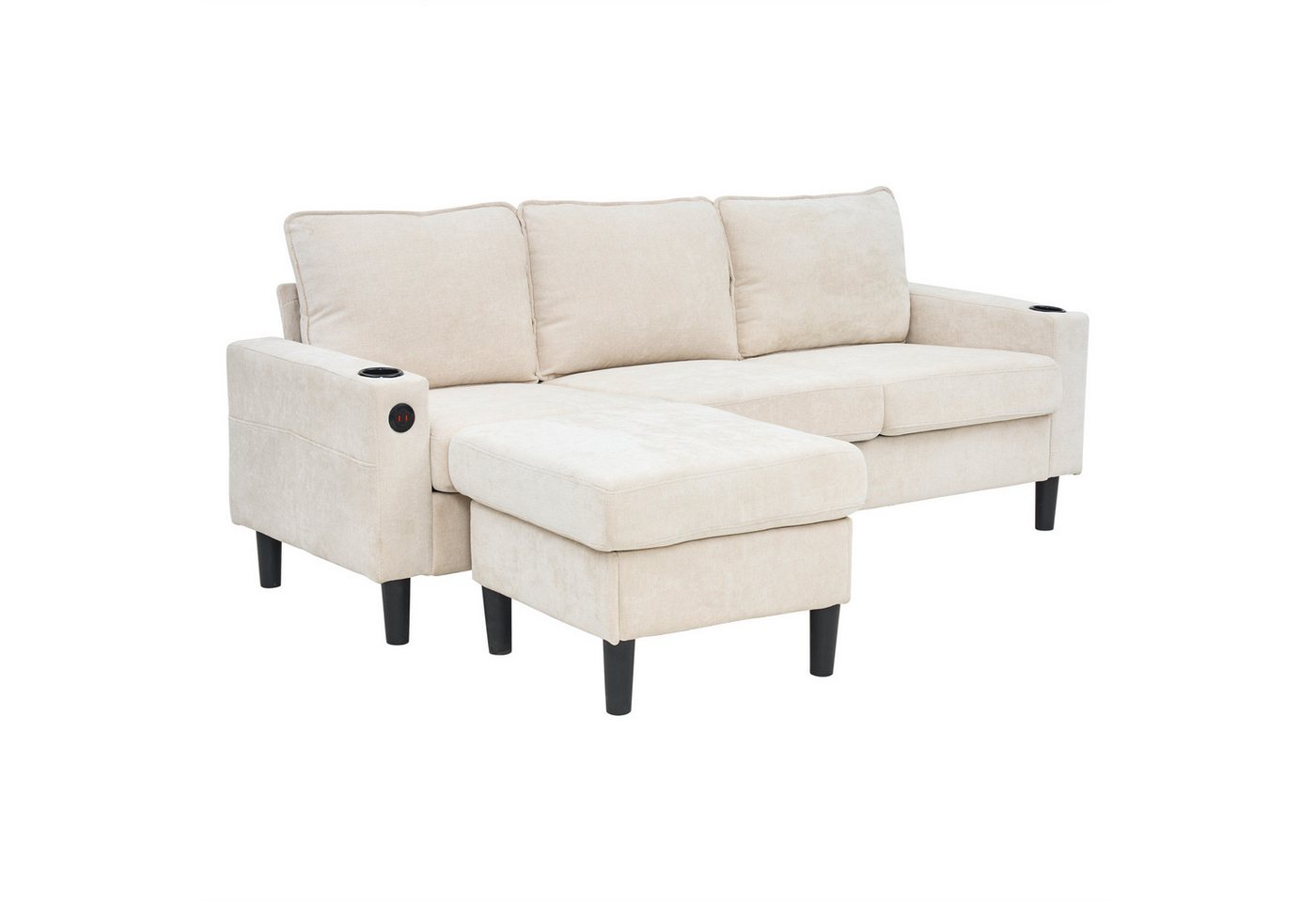 BlingBin Sofa Gepolstertes Sofa L-förmiges Schlafsofa, 3-Sitzer-Sofa, 1er Set 1 Teile, mit USB- und Typ-C-Anschlüssen, Sofa mit zwei Getränkehaltern BlingBin Sofa Gepolstertes Sofa L-förmiges Schlafsofa, 3-Sitzer-Sofa, 1er Set 1 Teile, mit USB- und Typ-C-Anschlüssen, Sofa mit zwei Getränkehaltern von BlingBin