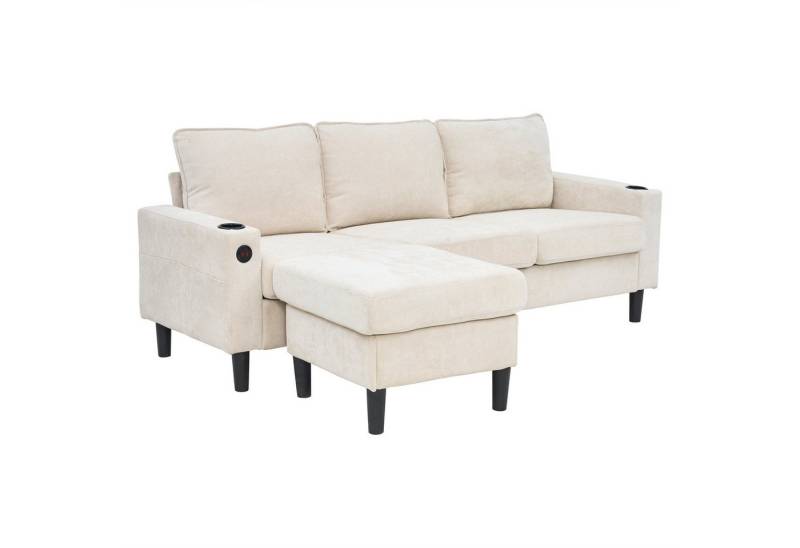 BlingBin Sofa Gepolstertes Sofa L-förmiges Schlafsofa, 3-Sitzer-Sofa, 1er Set 1 Teile, mit USB- und Typ-C-Anschlüssen, Sofa mit zwei Getränkehaltern von BlingBin